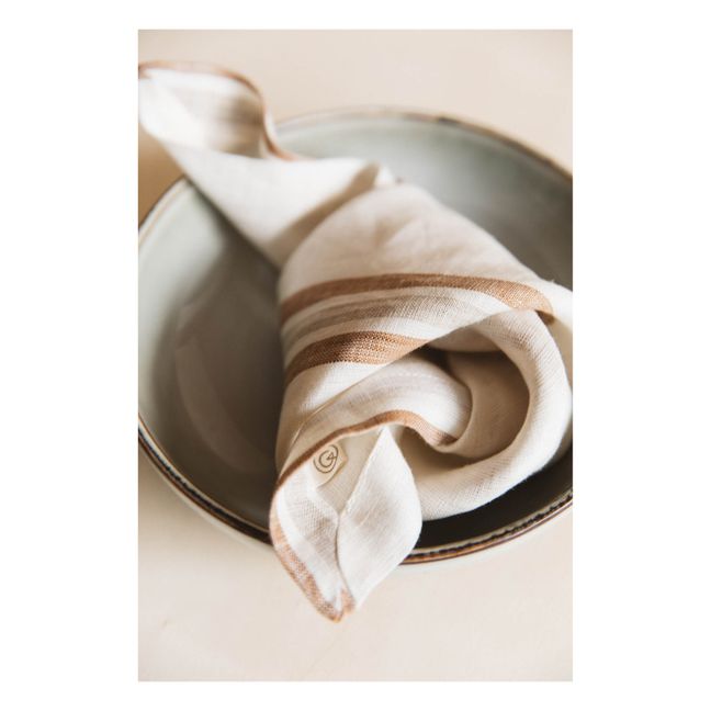 Serviettes de table en lin lavé rayé | Café