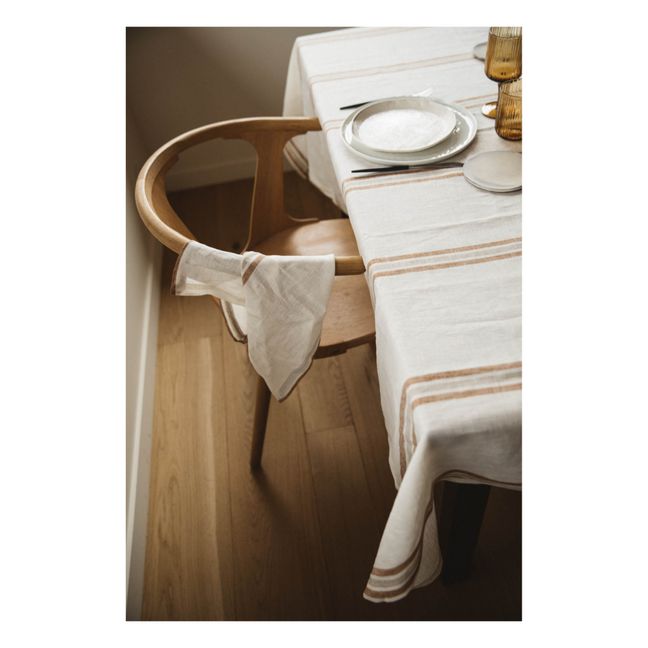 Serviettes de table en lin lavé rayé | Café