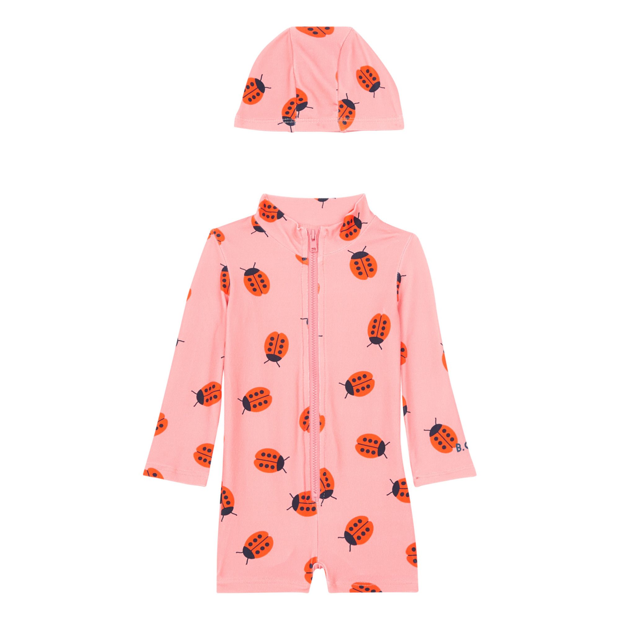 Recycled Nylon Anti-UV Ladybird Playsuit Swimming Cap Pale pink- Product image n°0