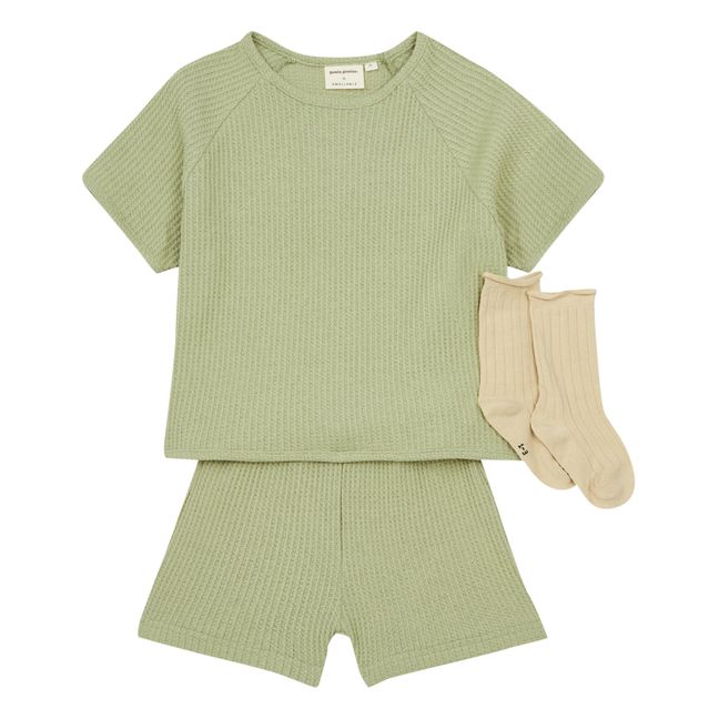 Exclusivité Gamin Gamine x Smallable - Set T-shirt + Short Johnny Pistache | Vert kaki