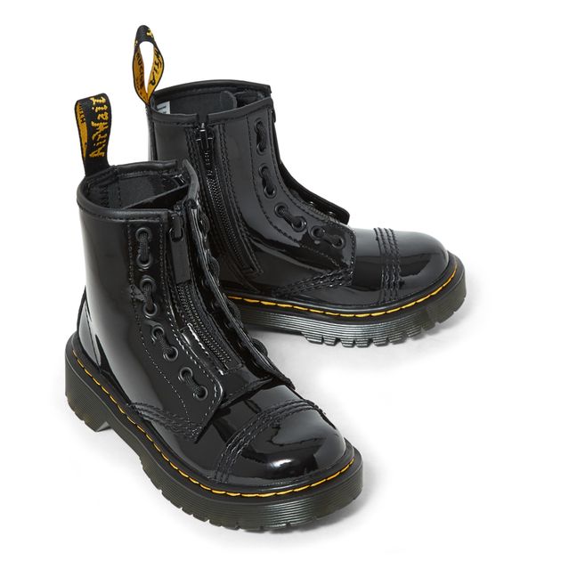Sinclair Bex Patent Leather Zip-Up Boots Schwarz