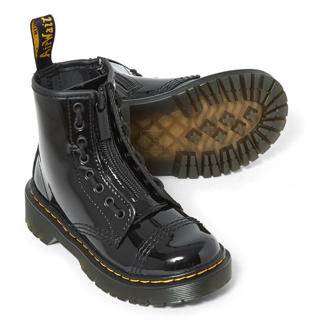 Sinclair Bex Patent Leather Zip-Up Boots Black
