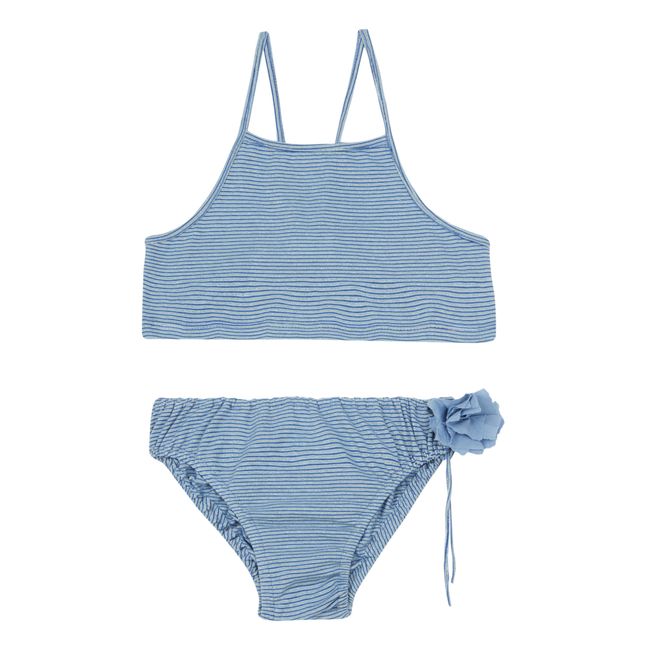 Striped Lurex Jersey Bikini Blue