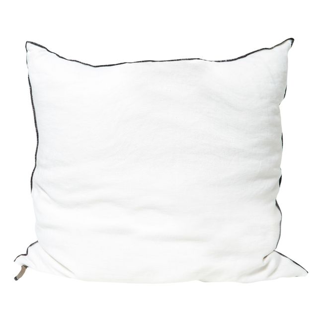 Vice Versa Black Line Stonewashed Linen Cushion | White
