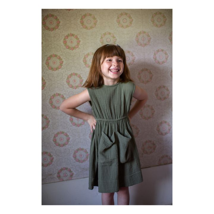 Orla Organic Cotton Muslin Dress | Olive green