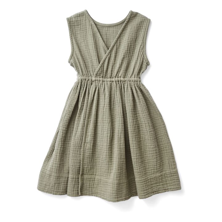 Orla Organic Cotton Muslin Dress | Olive green