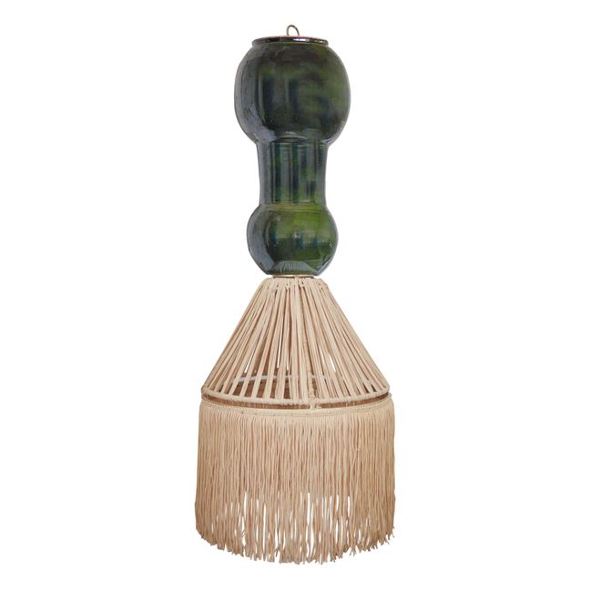 Suspension Georgette raphia et franges | Vert sapin