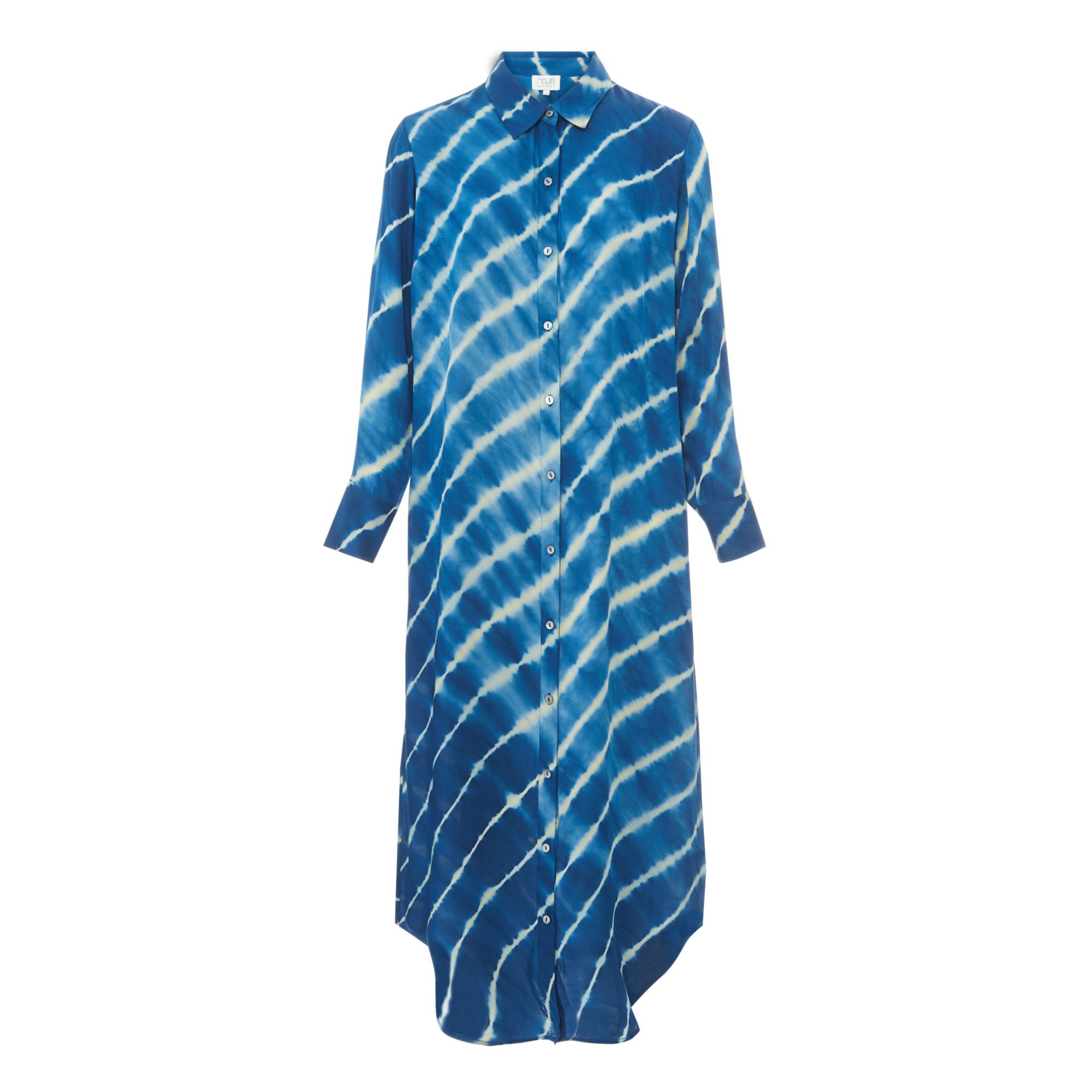 Nous - Robe Chemise Katrien Satin Diagonal Thin Lines - Femme - Bleu
