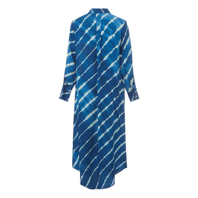 Vestido Camisa Katrien Satin Diagonal Thin Lines Azul