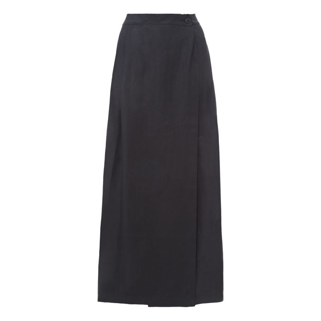 Long Organic Linen Skirt Nero