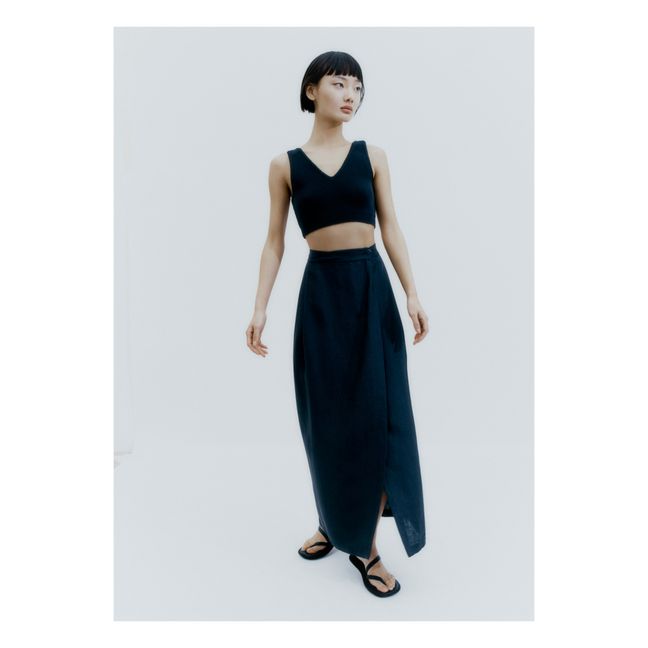 Long Organic Linen Skirt Black