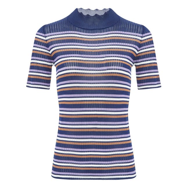 Asma Striped Knit Top | Navy blue