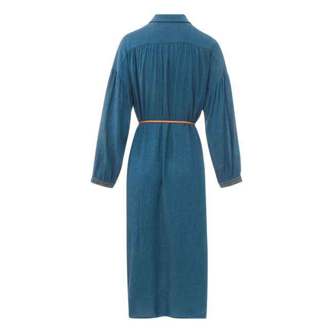 Farnia Wool Muslin Dress Azul Petróleo
