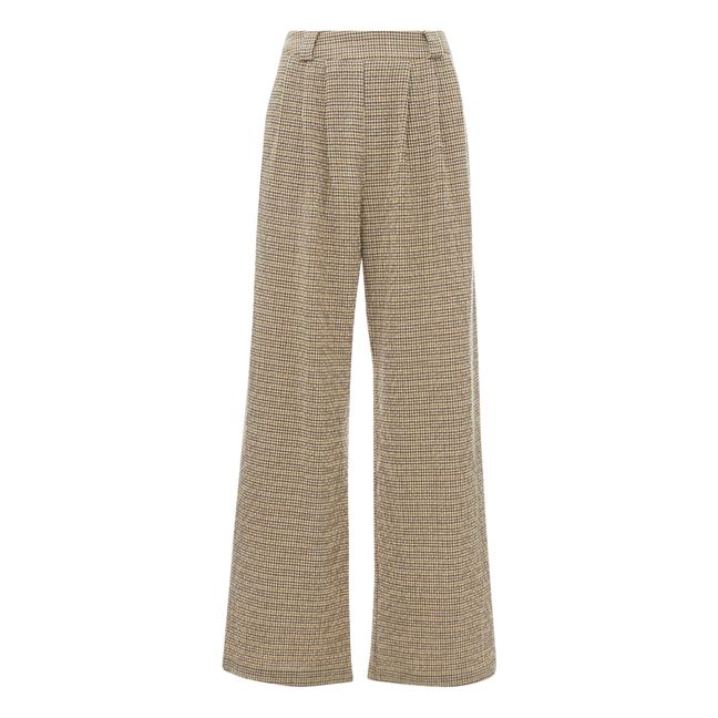 Lanzarote Woollen Houndstooth Trousers | Beige