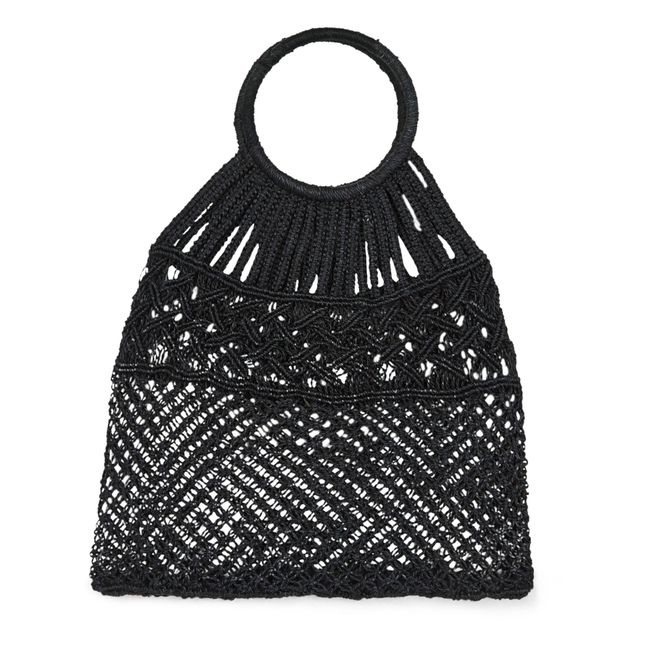 Sac Macramé Poignée | Noir