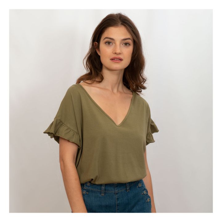 Camiseta de algodón orgánico - Colección Mujer- Verde Kaki- Imagen del producto n°1