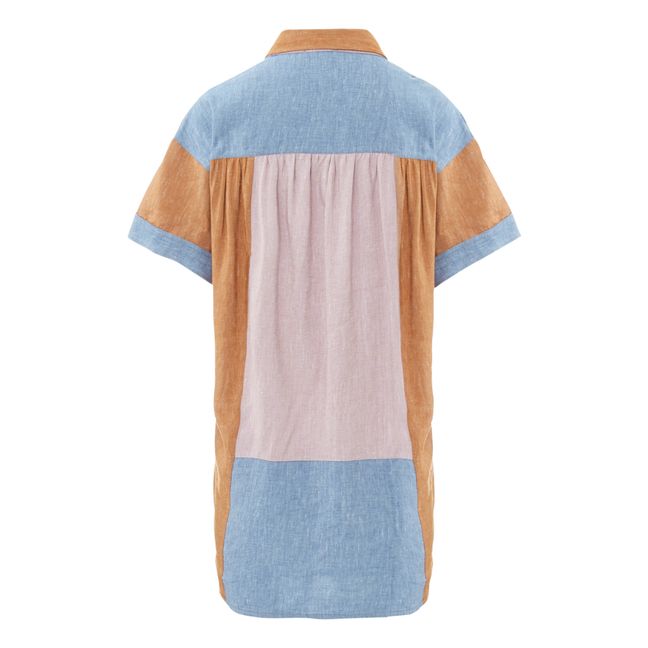 Vestido Camisa Volcano de lino con parches Azul