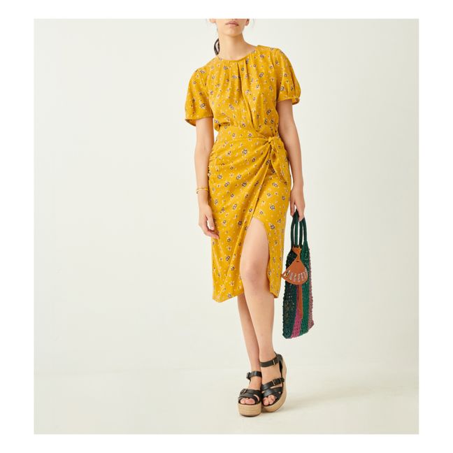 Song Saigon Jacquard Print Wrap-Around Dress Gelb