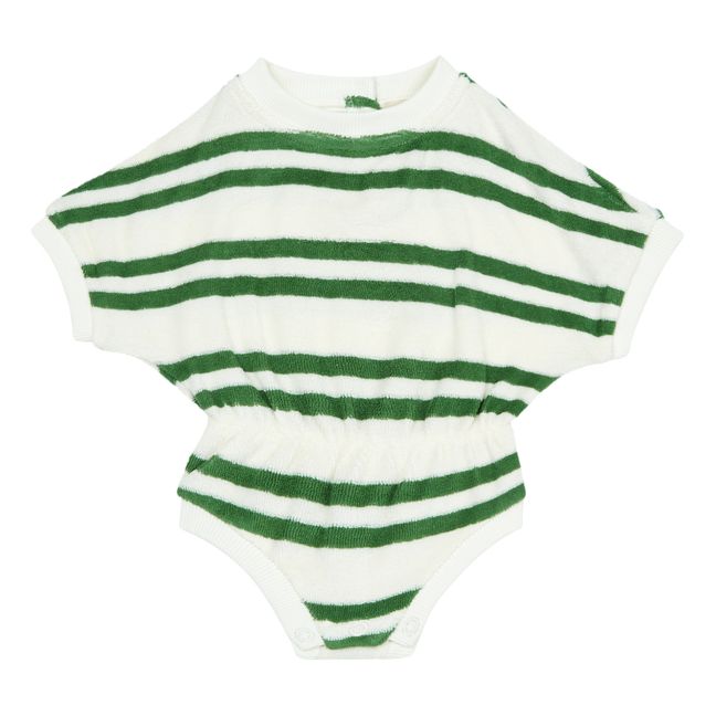 Romy Organic Cotton Terry Cloth Striped Jumpsuit Verde