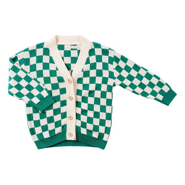 Checked Cardigan Verde Oscuro