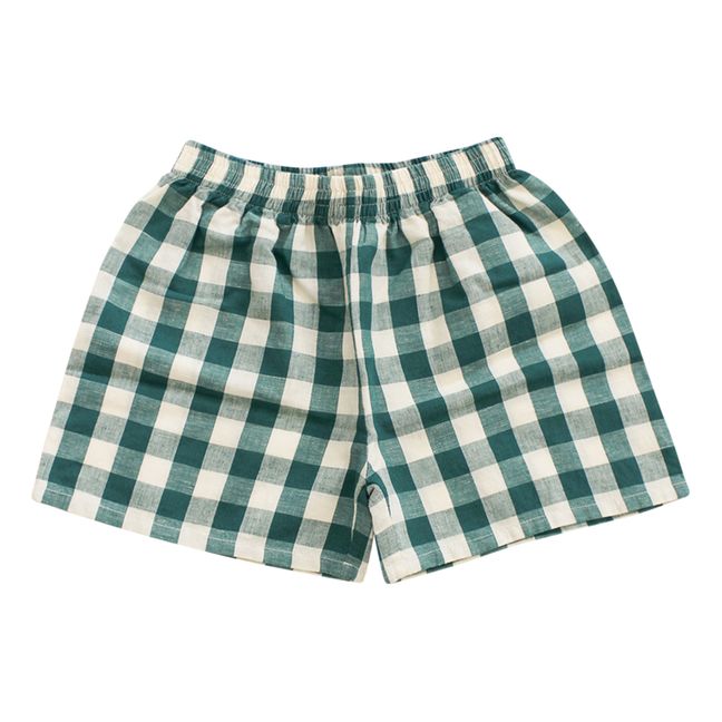 Checked Linen Shorts Green