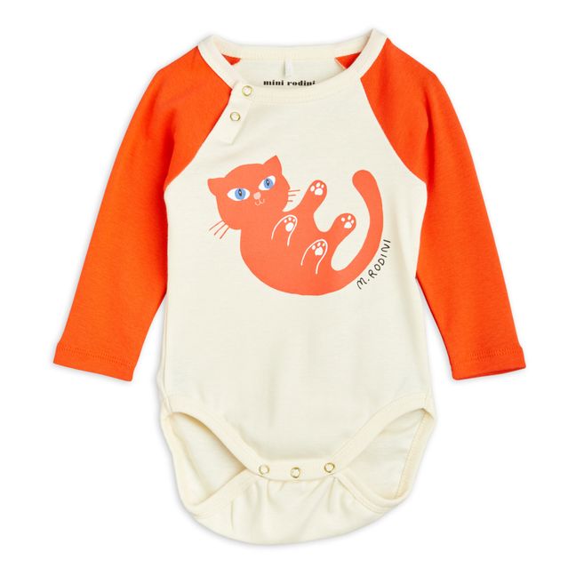 Organic Cotton Cat Logo Baby Bodysuit Rosso