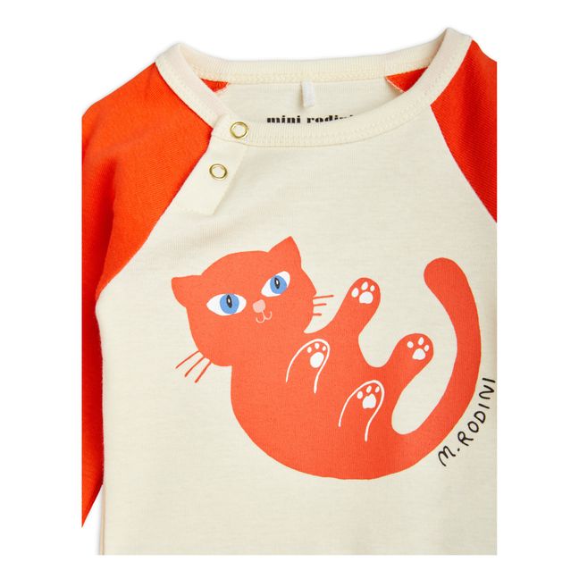 Organic Cotton Cat Logo Baby Bodysuit Rojo