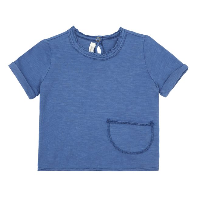 Slub Cotton Pocket T-shirt Blau