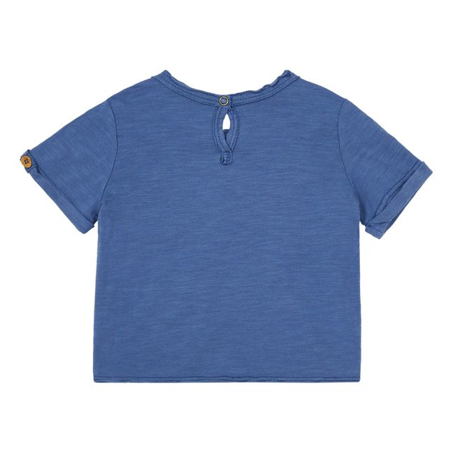 T-Shirt Coton Flammé Poche Bleu