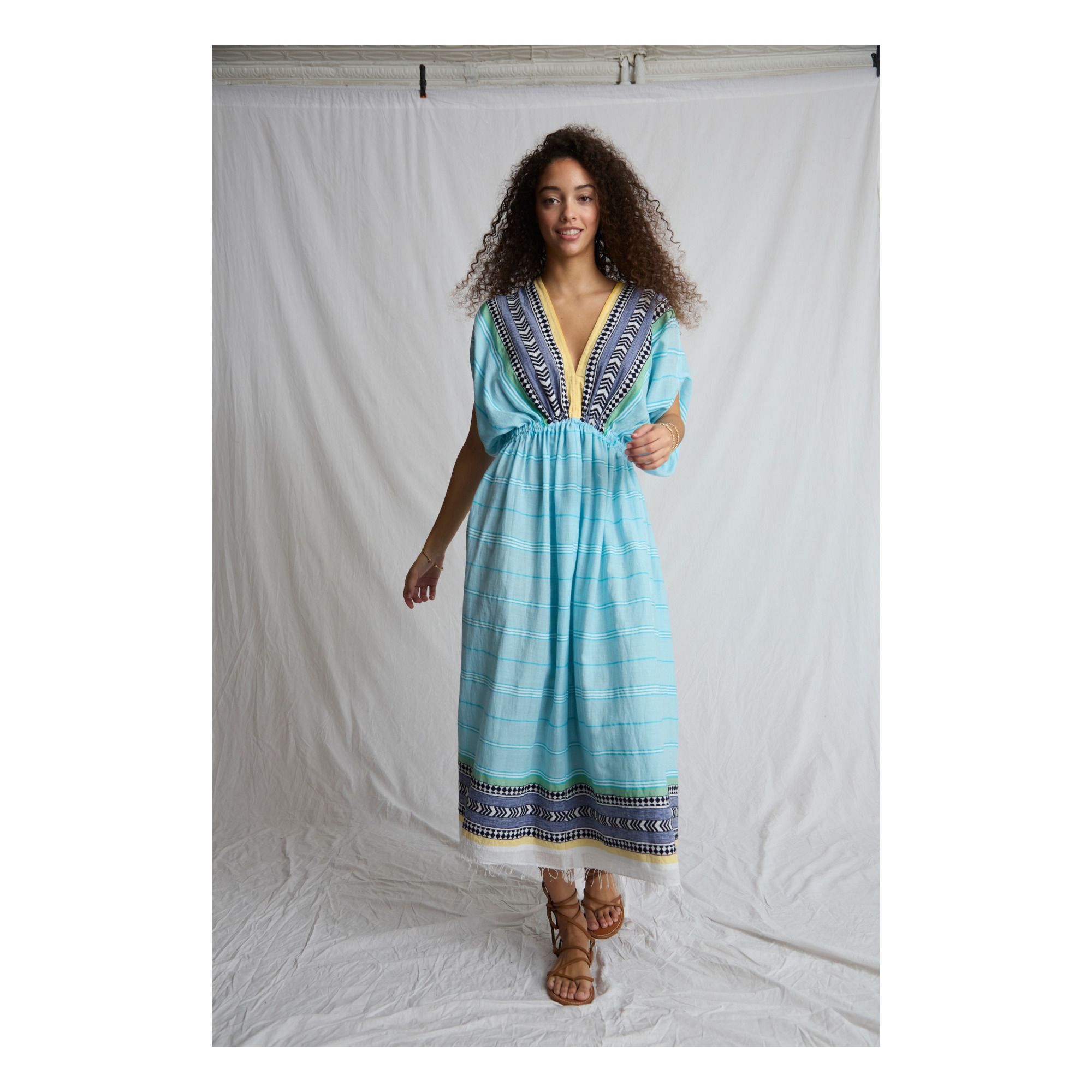 Neela Plunge Neck Dress Turquoise 