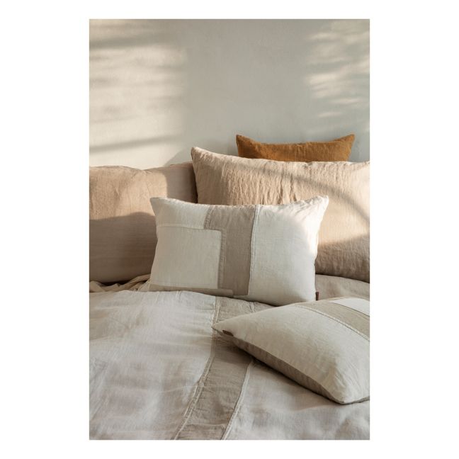 Part Patchwork Linen Bedspread  Bianco