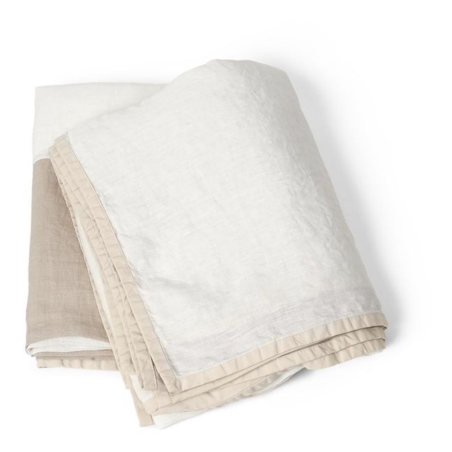 Part Patchwork Linen Bedspread  | White