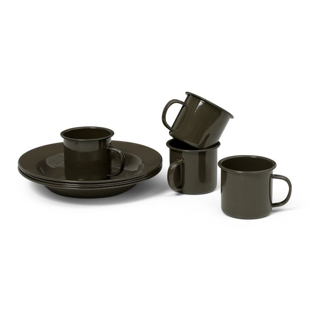 Vaiselle Yard en émail - Set de 8 | Vert olive