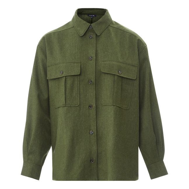 Salzbourg Woollen Flannel Shirt | Verde Kaki