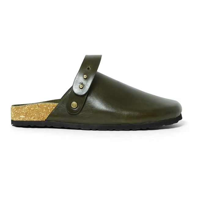 Zuecos Sleepy de cuero | Verde Kaki