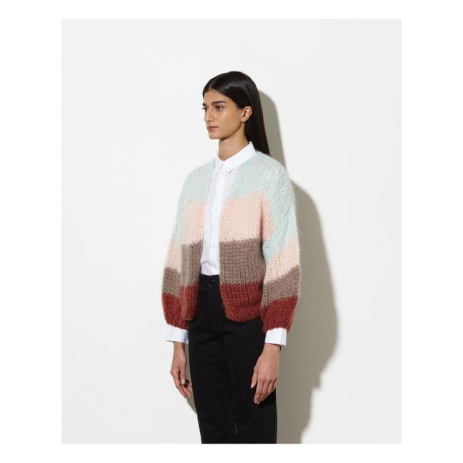 Colourblock Mohair and Wool Big Bomber Cardigan Pale pink
