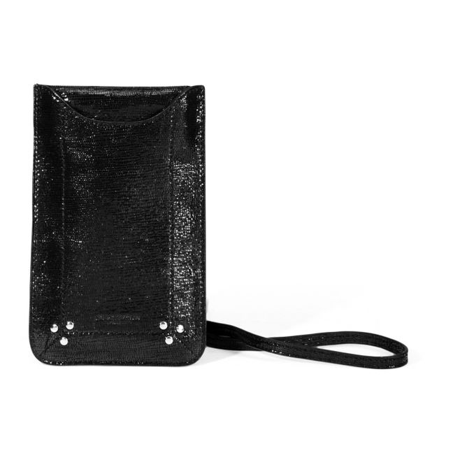 Goatskin Lamé Leather Phone Pouch Nero