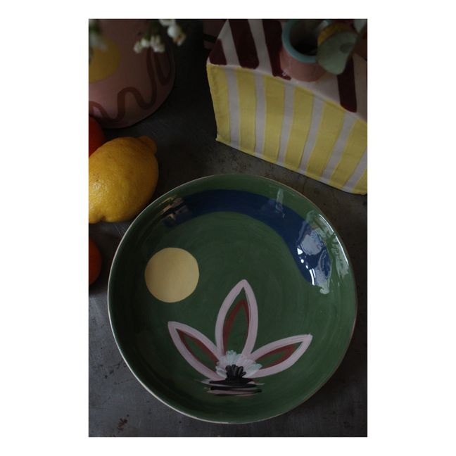 Plato Daphné Flores hondo de cerámica Verde