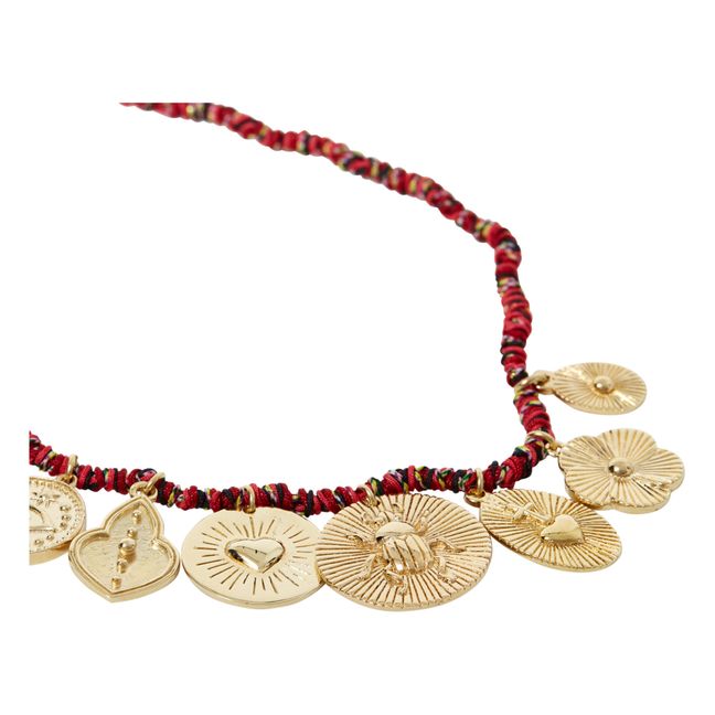 Collier Tisse Médailles | Rouge