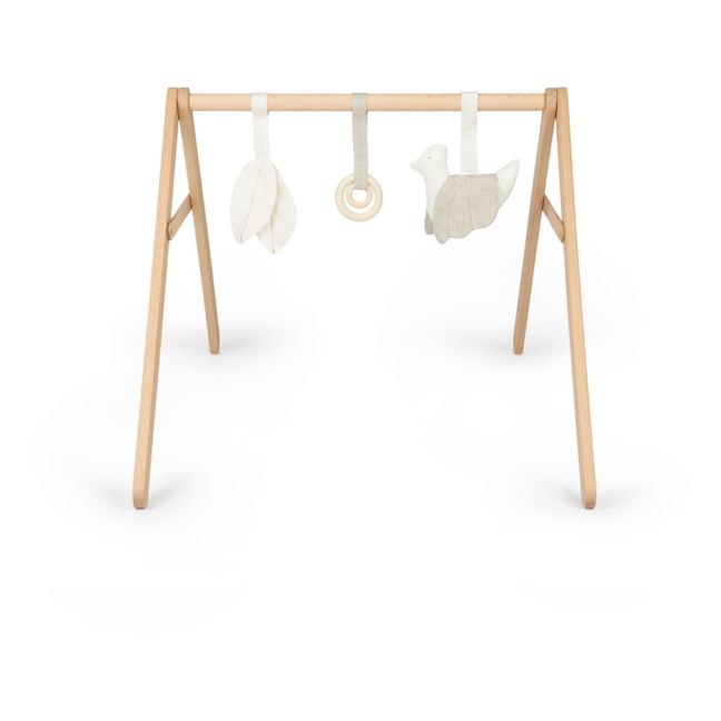 Hamaca mecedora para bebe realizada en lino y madera en color
