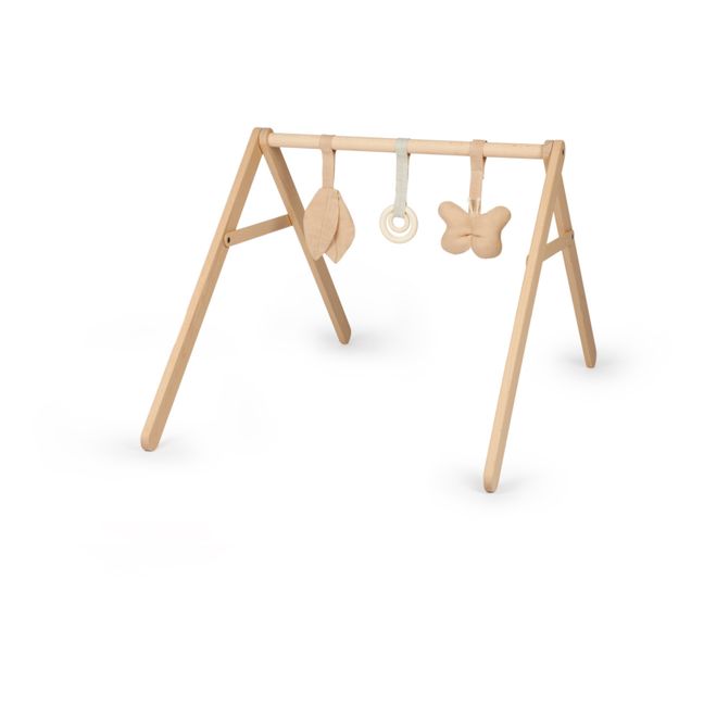 Wooden Activity Arch + Hanging Toys - French Linen Sandfarben