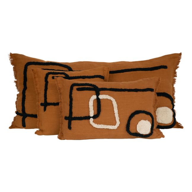 Kissenbezug aus gewaschenem Leinen Tikri | Karamel