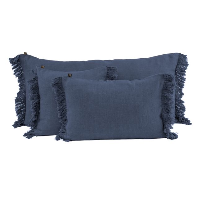 Wani Linen Fringed Cushion Cover | Denim