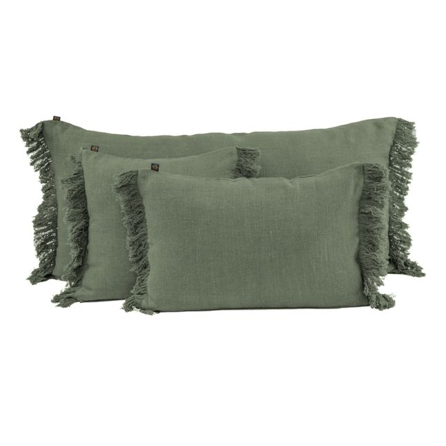 Wani Linen Fringed Cushion Cover | Verde militare