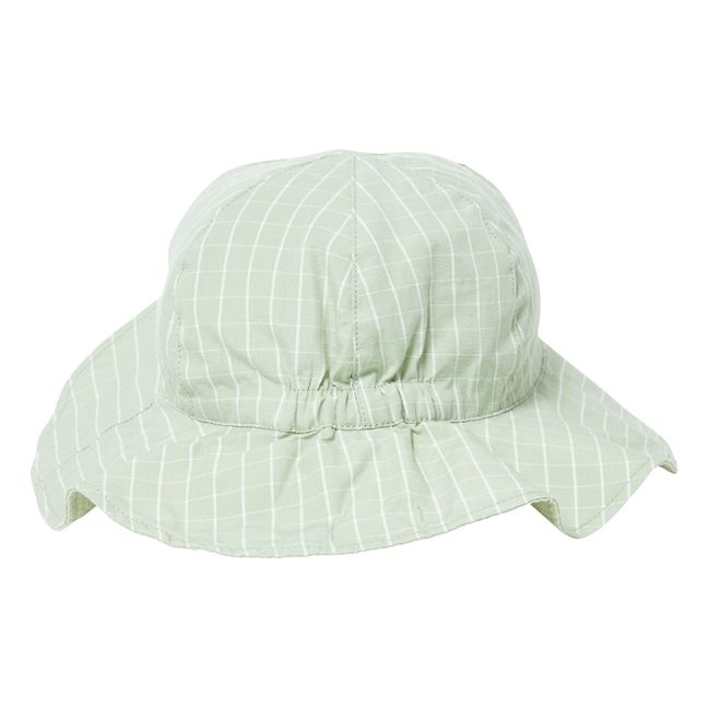 Amelia Checked Organic Cotton Reversible Hat Verde Acqua
