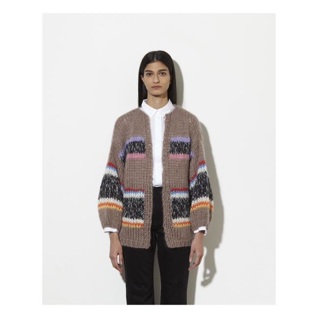 Cardigan Garlore Bomber Stripes Mohair et Laine Taupe