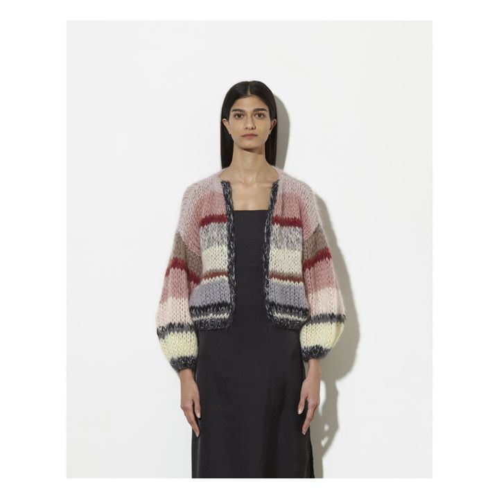 Garlor Striped Mohair and Wool Bomber Cardigan Pink Maiami Fashion Adult