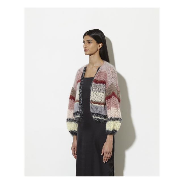 Garlor Striped Mohair and Wool Bomber Cardigan Pink