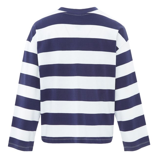 Organic Cotton Boxy Striped T-shirt Navy