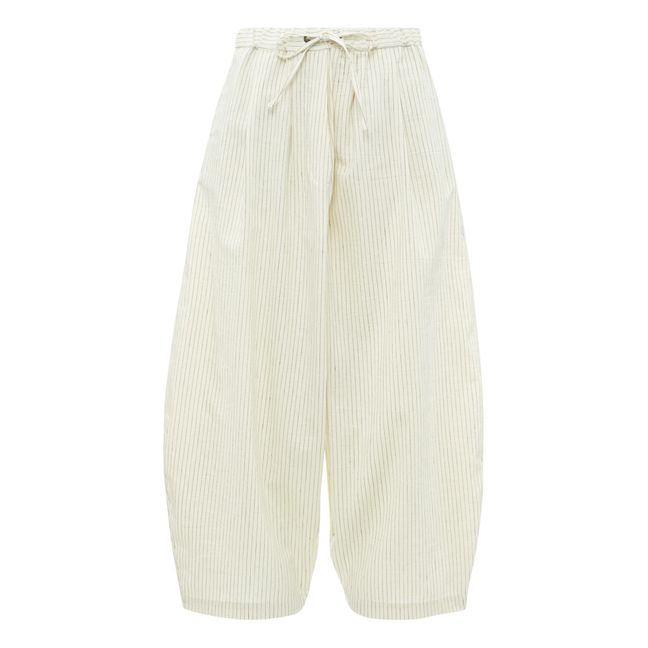 Maxi Relaxed Cotton and Linen Trousers Blanco Roto